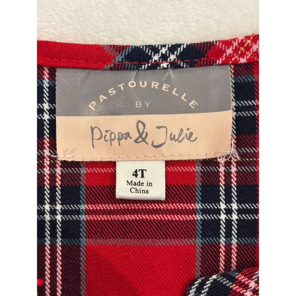 Pastourelle by Pippa & Julie Girls Red Plaid Lace Trim Holiday Dress 4T